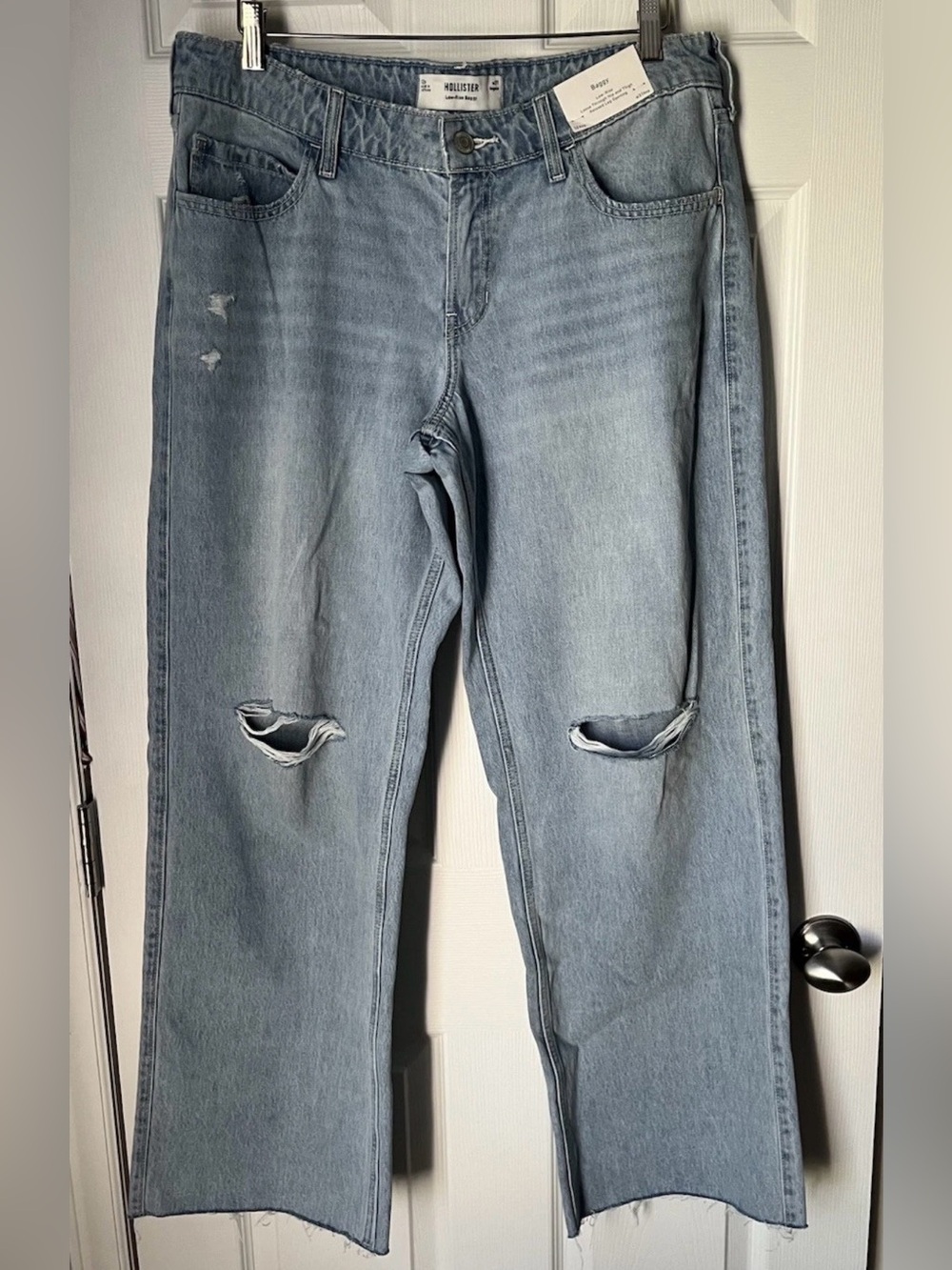 Hollister Low Rise Baggy Wide-Leg Distressed Jeans Raw Hem 12r 31